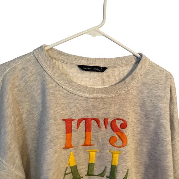 Abercrombie and Fitch Cropped Sweatshirt S Its All Love Gray Embroidered Rainbow - Picture 3 of 9